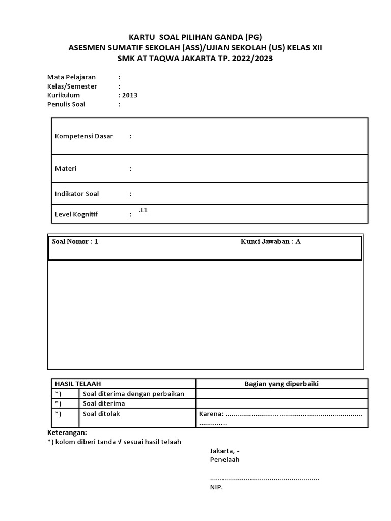 Kartu soal pilihan ganda ass us pdf