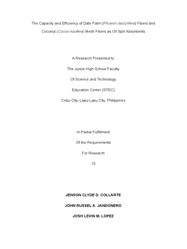 COLLARTE, JANDONERO, LOPEZ, The Efficiency of Palm Fibers and Coconut