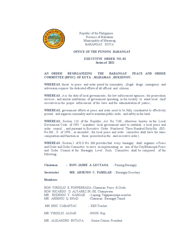 Reorganizing Kuya Barangay Peace Committee | PDF | Government | Justice