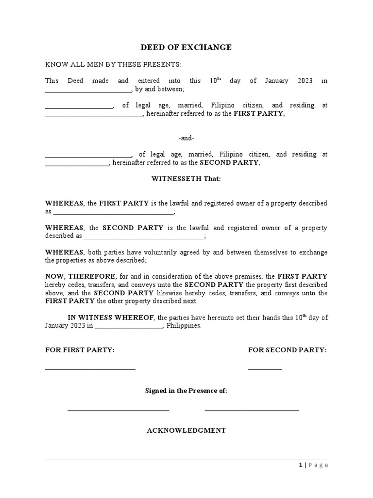 Deed of Exchange of Stall 1 PDF Private Law Land Law