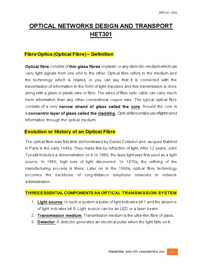 HET301 OPTICAL NETWORKS DESIGN AND TRANSPORT - Lecture Notes PDF | PDF ...