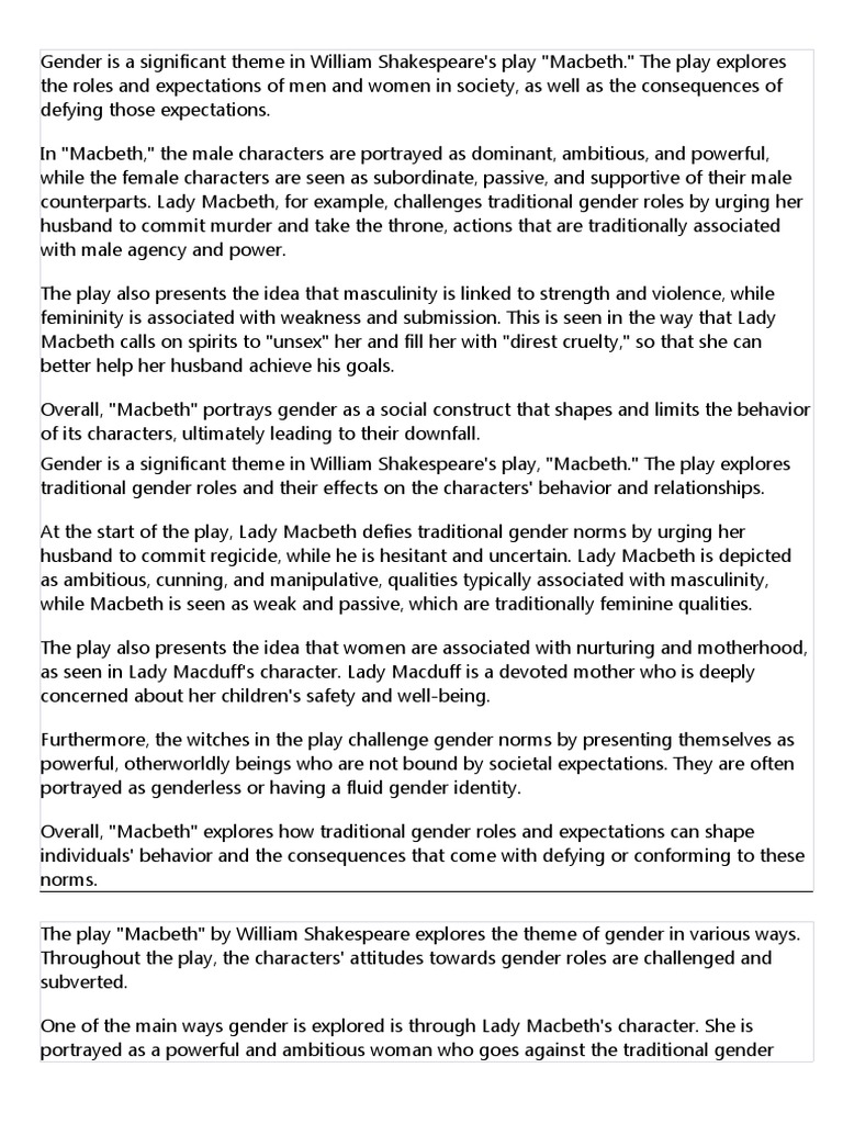 Gender Is A Significant Theme In Shakespeare Download Free Pdf