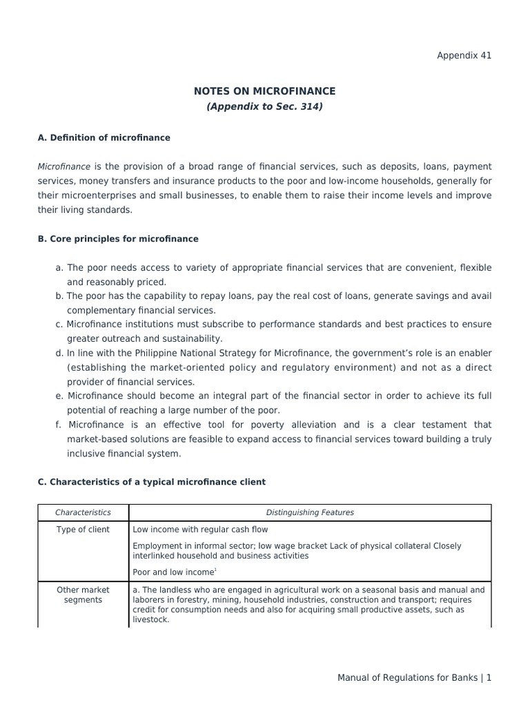 Microfinance Regulations and Principles | PDF | Microfinance | Loans
