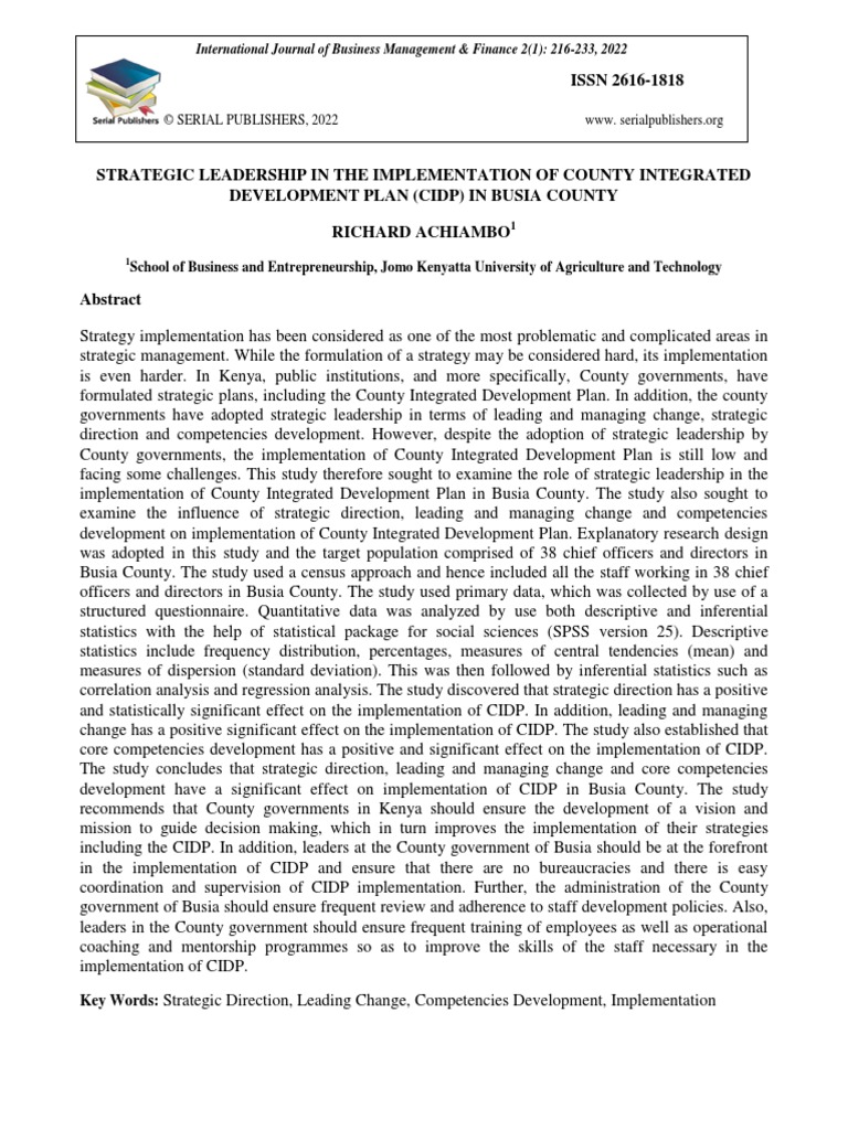 Strategic Leadership in The Implementation of County Integrated