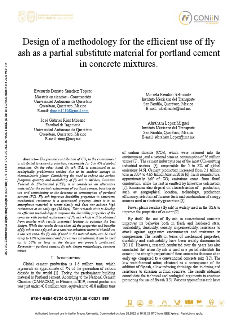 Design of A Methodology For The Efficient Use of Fly Ash As A Partial