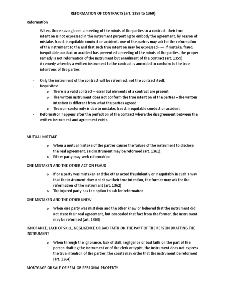 Reformation of Contracts Guide | PDF | Mortgage Law | Contract Law
