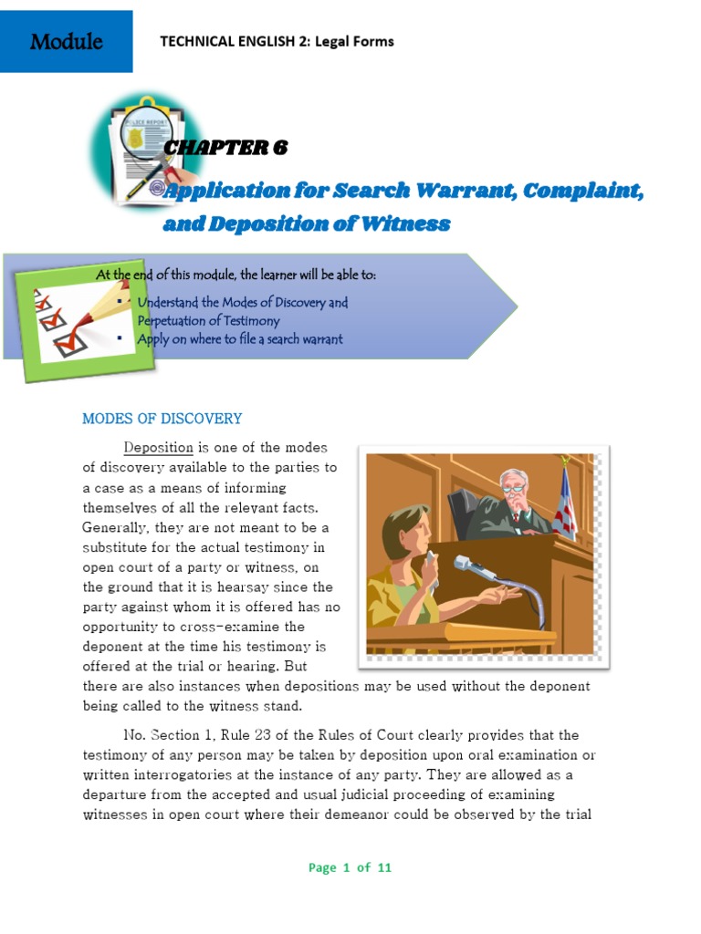 Search Warrant and Deposition Guidelines | PDF | Deposition (Law ...