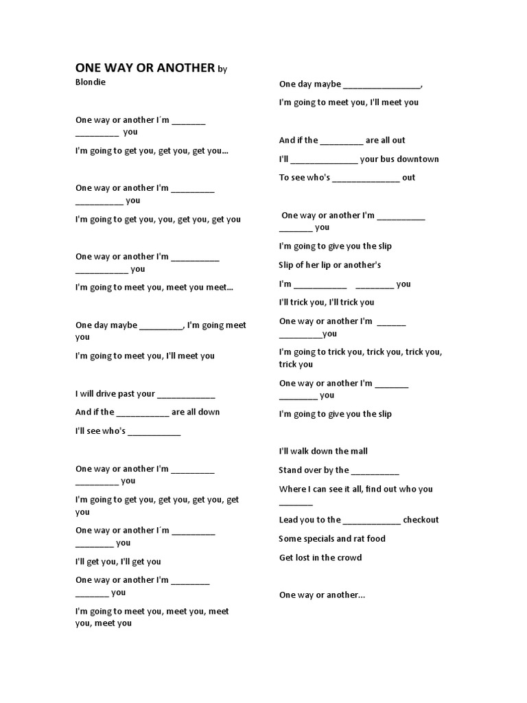 One way or another by blondie pdf