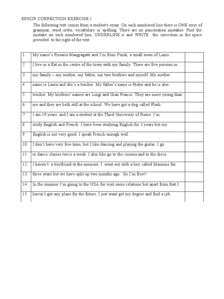 Error Correction Exercise 1 PDF
