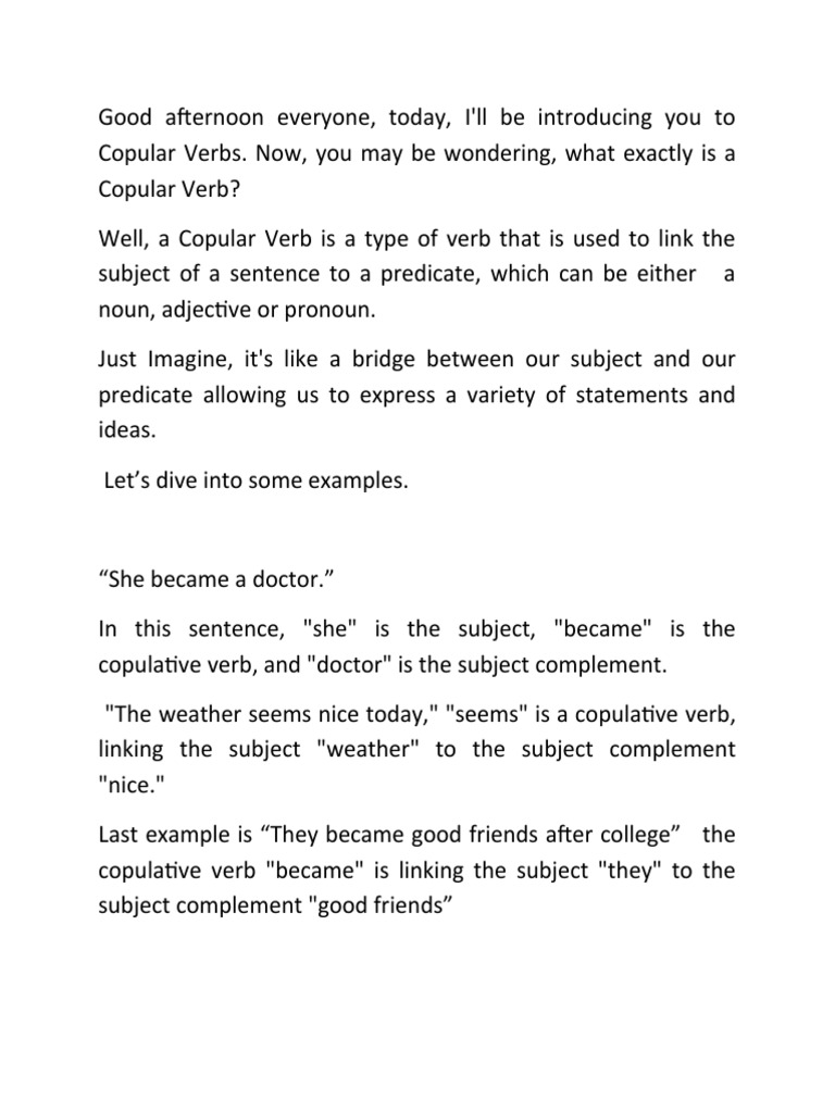 Introduction to Copular Verbs PDF Verb Subject (Grammar)