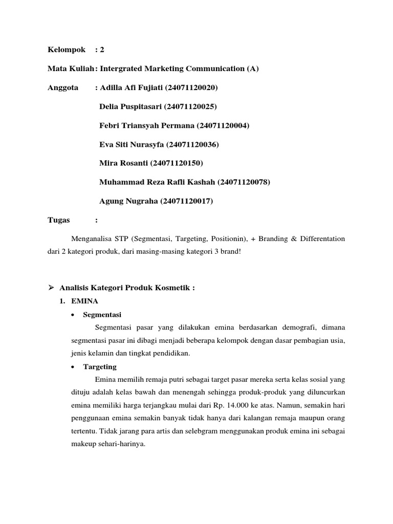Analisis STP dan Branding Produk Kosmetik | PDF
