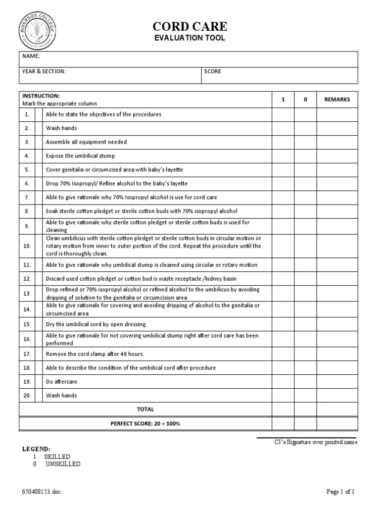 Cord Care Evaluation Tool | PDF