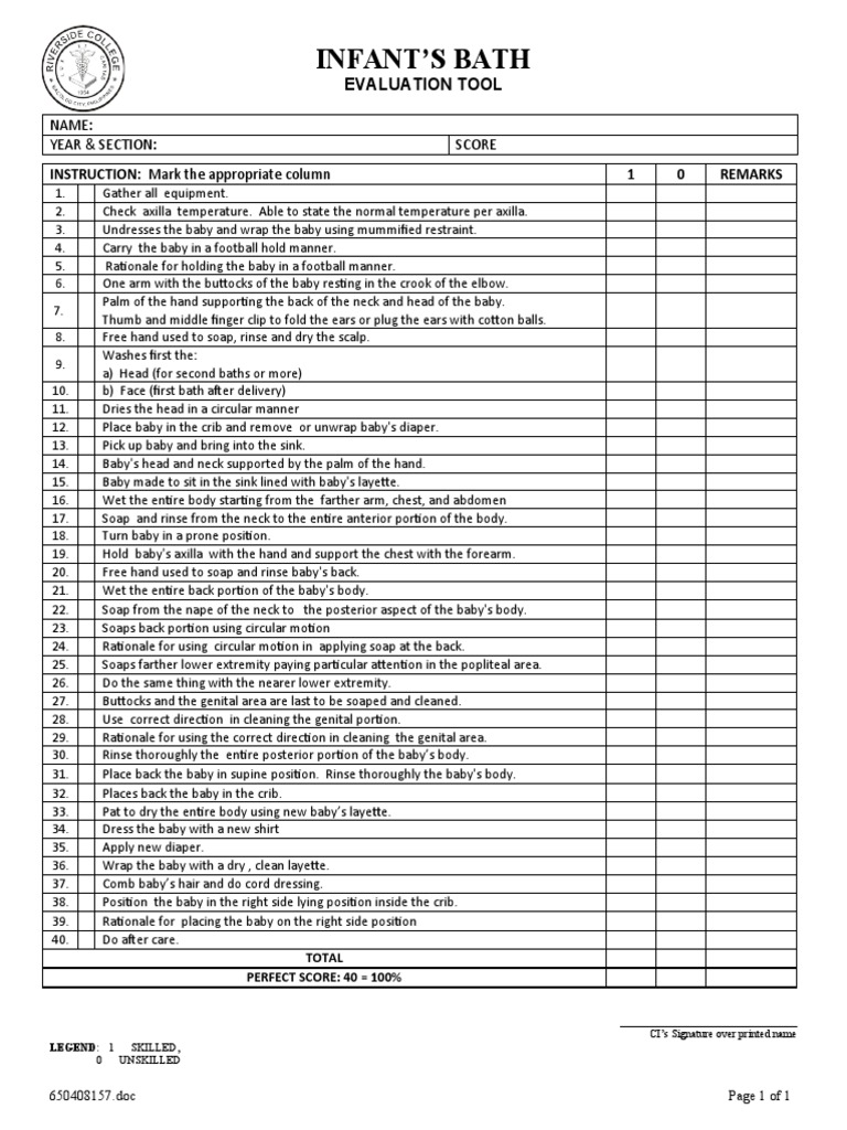 Infants Bath Evaluation Tool | PDF | Hand | Human Anatomy