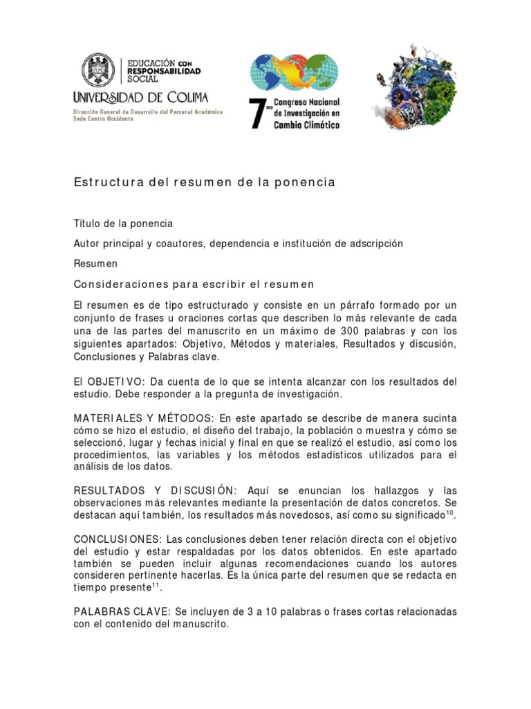 Estructura del Resumen de Ponencia | PDF