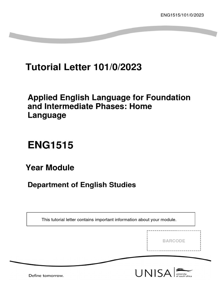 Tutorial Letter 101/0/2023: Applied English Language For Foundation and ...