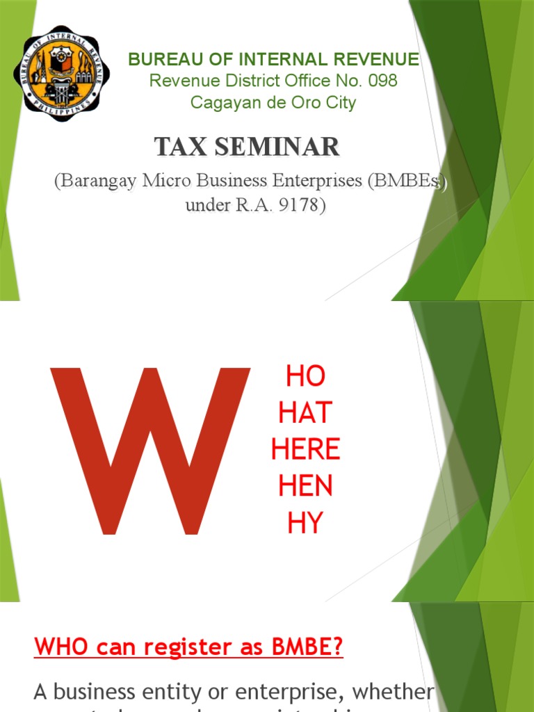 BMBE Registration and Tax Exemption Guide | PDF | Taxes | Revenue