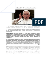 El Mensaje de Benedicto XVI para Los Universitarios