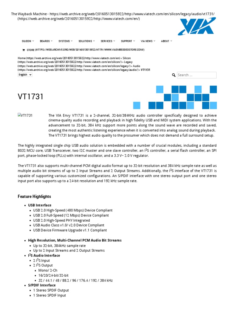 VT1731 - VIA Spec Page | PDF | Digital Audio | Usb