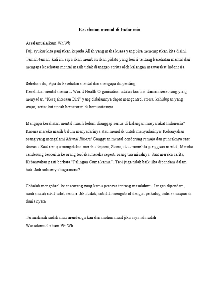 Kesehatan Mental di Indonesia: Mengapa Masih Kurang Dianggap Serius | PDF