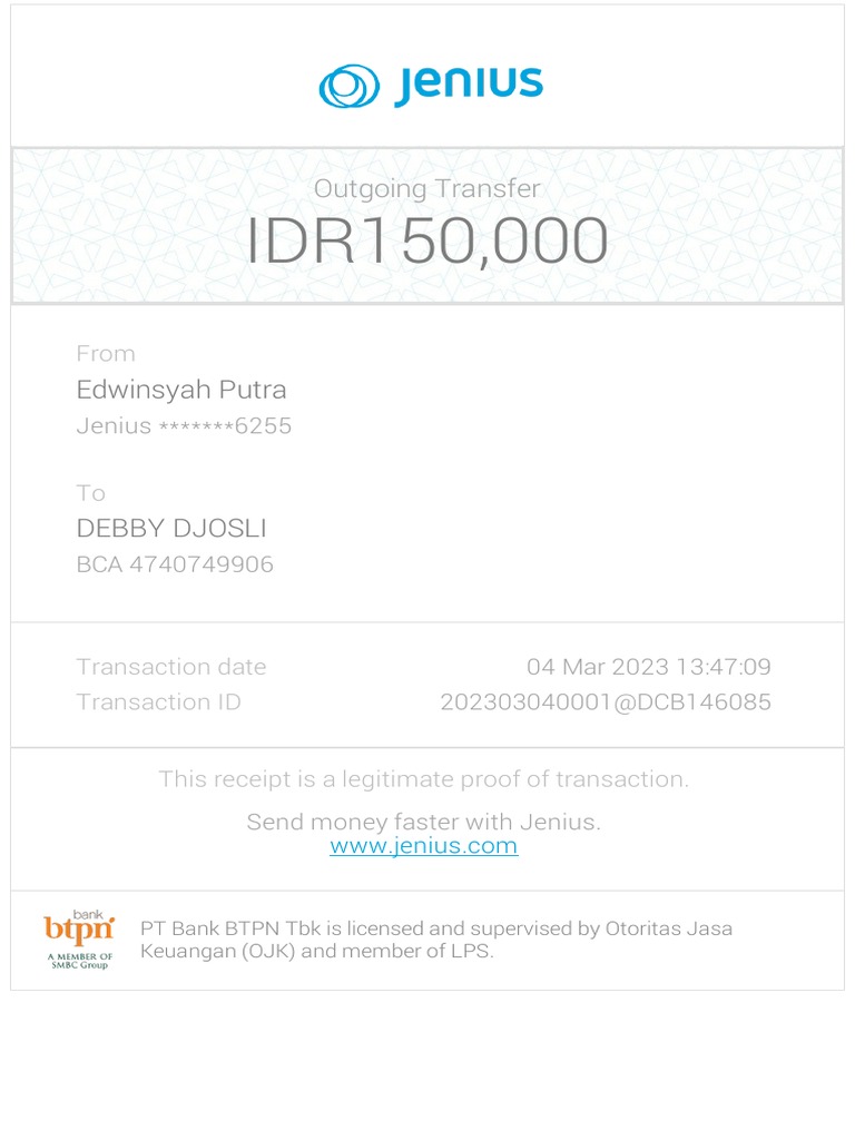 Jenius Ereceipt 202303040001@DCB146085 | PDF
