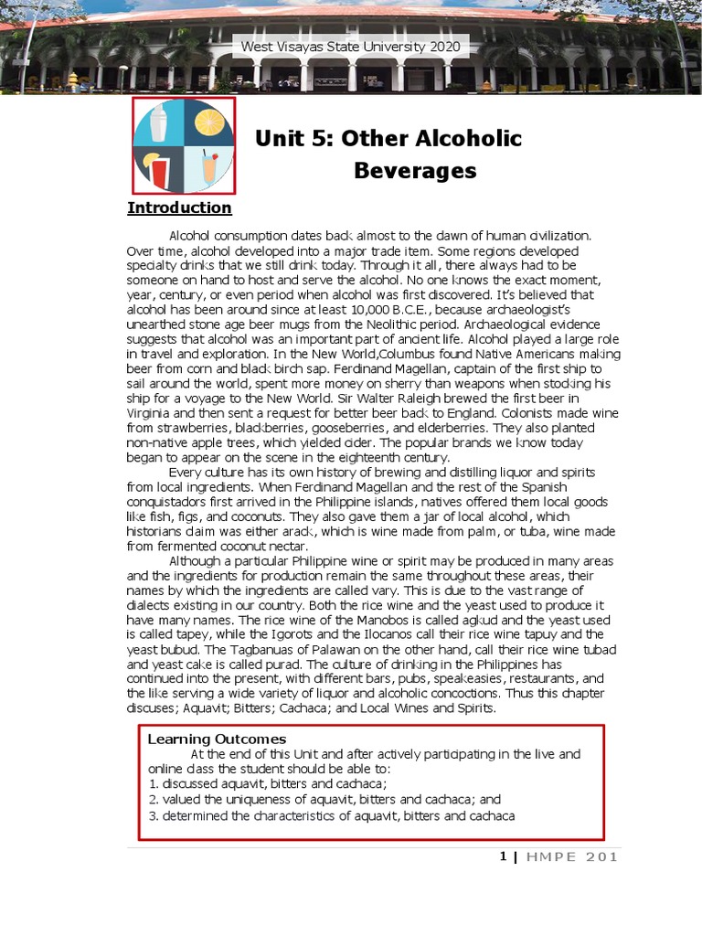 HMPE 204 Unit 5 PDF Tuba Alcoholic Drinks
