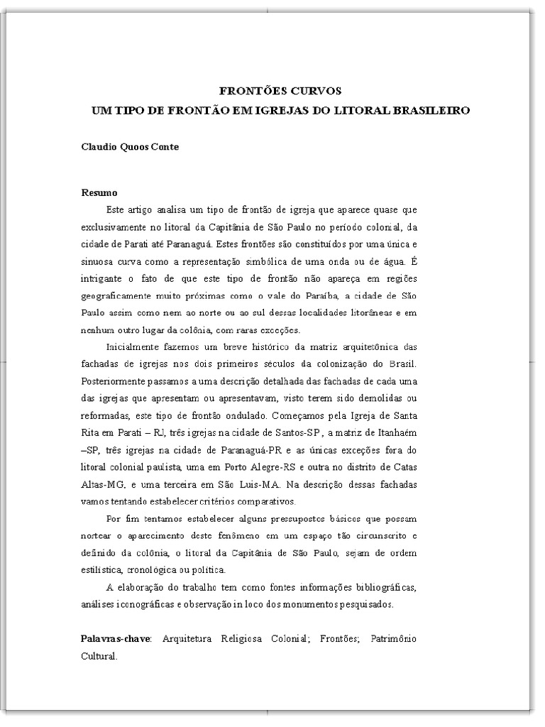 FRONTÕES CURVOS UM TIPO DE FRONTÃO EM IGREJAS DO LITORAL BRASILEIRO ...