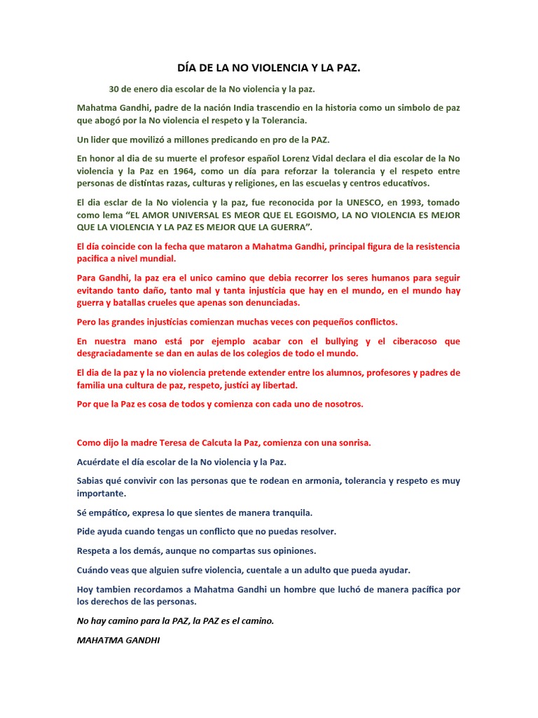 Día Escolar de la No Violencia y Paz | PDF