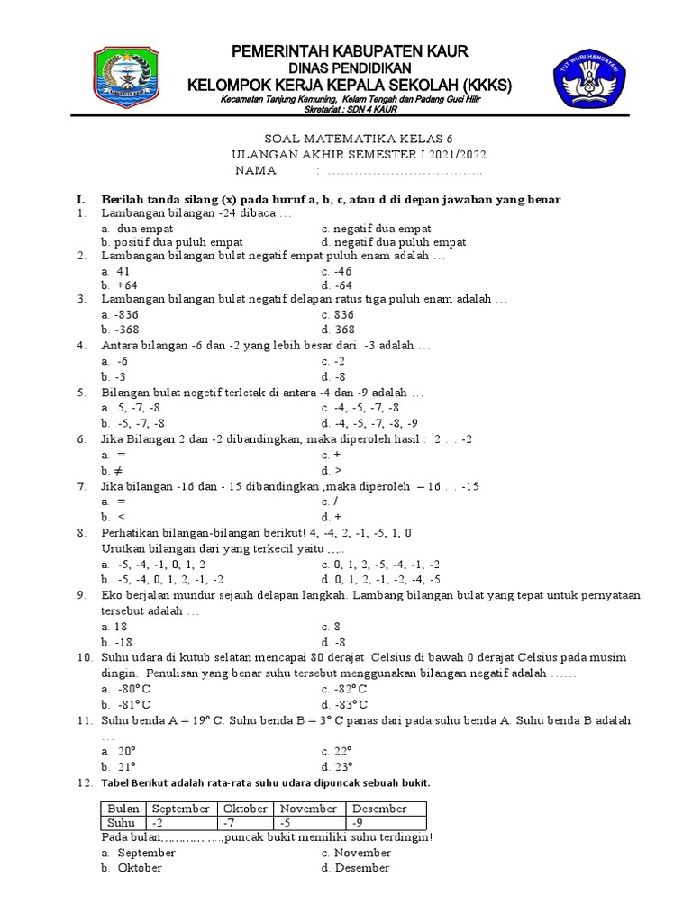 Soal Matematika Kelas 6 | PDF