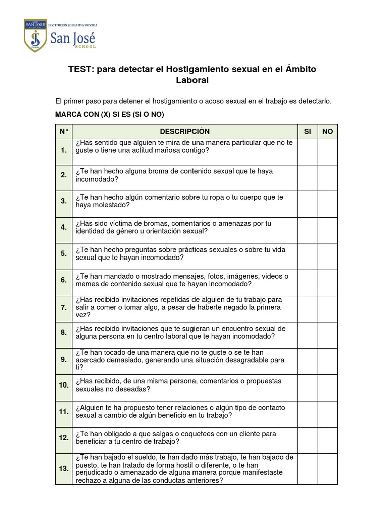 Test para Detectar El Hostigamiento Sexual en El Ambito | PDF