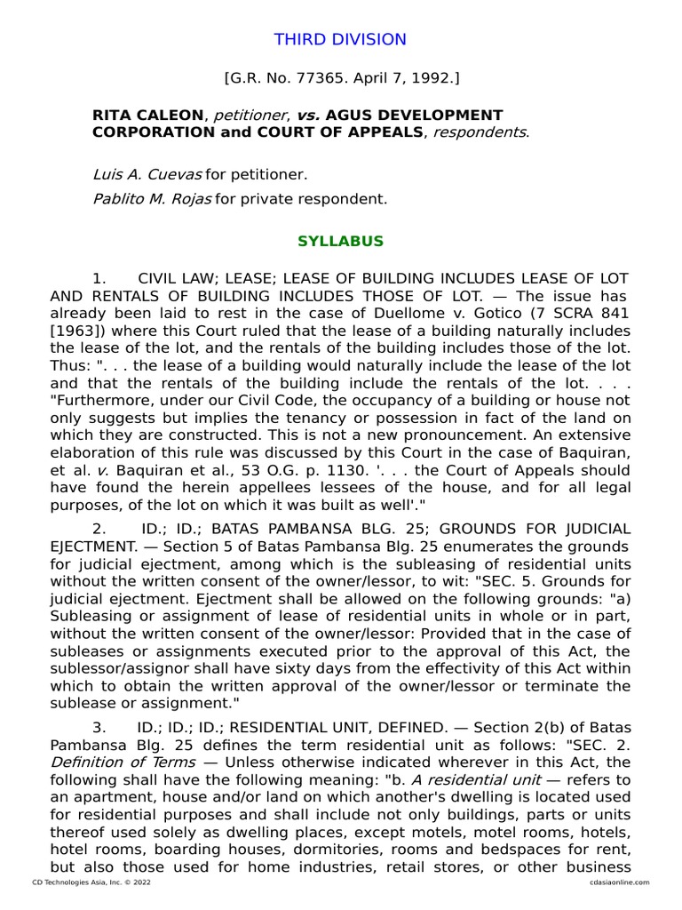 Ejectment Case Against Agus Development | PDF | Lease | Justice