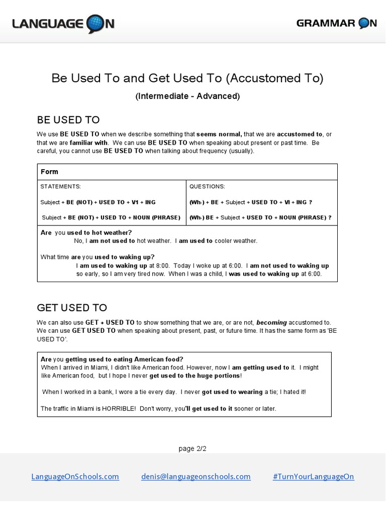 Be Used To vs. Get Used To Guide | PDF | Linguistics | Language Families