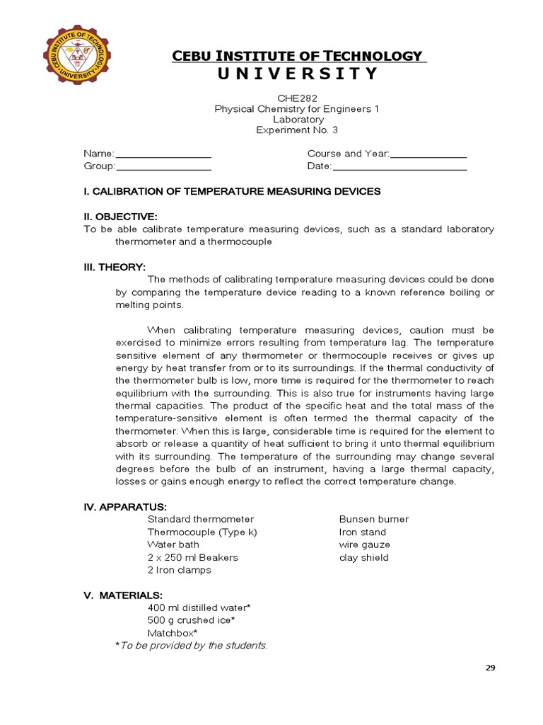 Expt. No. 3 Calibration of Temperature Measuring Device Experiment ...