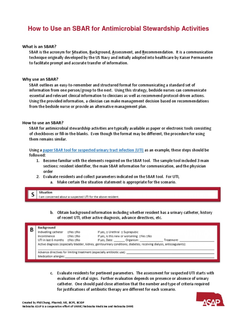 SBAR for Antimicrobial Stewardship | PDF | Urinary Tract Infection ...