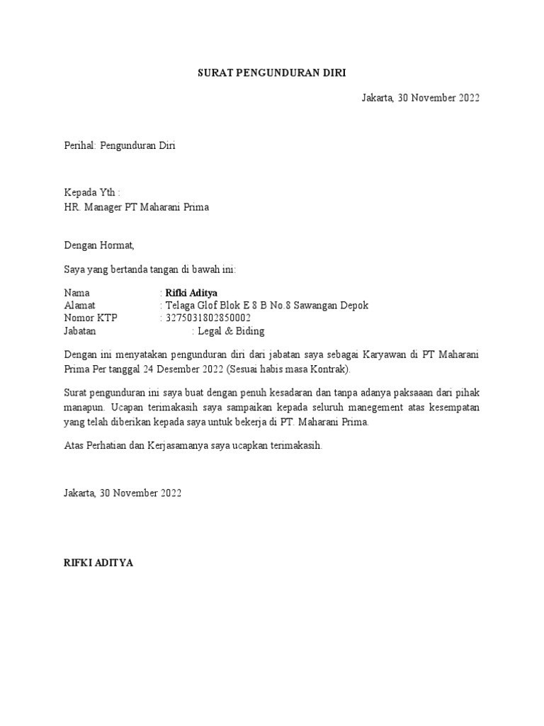 Surat Pengunduran Diri .docx | PDF