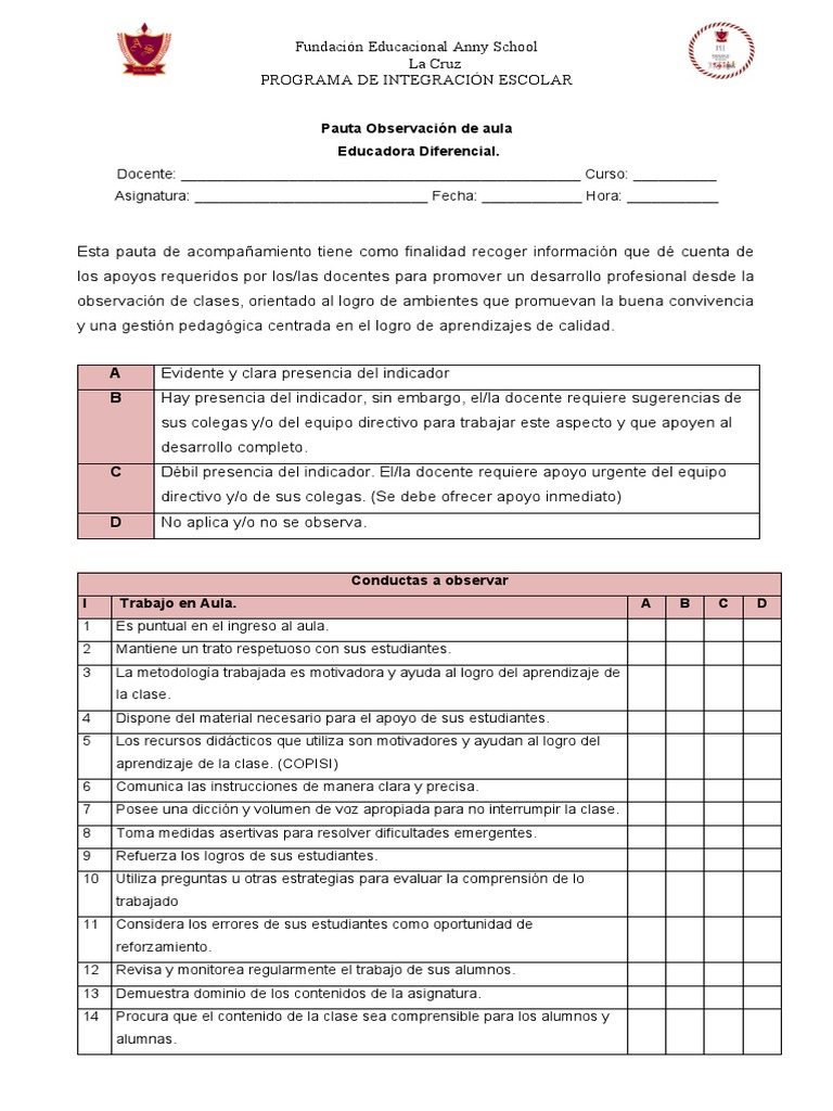 Pauta Observacion Trabajo Educadora Diferencial PDF Enseñando