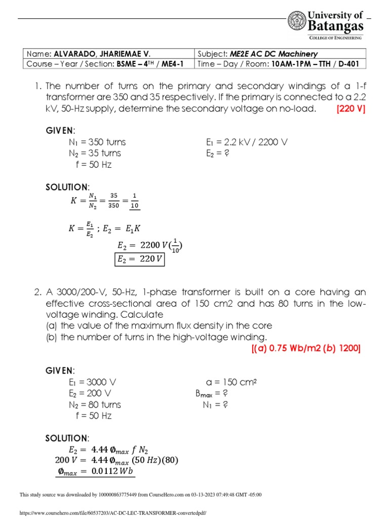 Transformer Calculations and Analysis | PDF | Transformer | Electrical ...