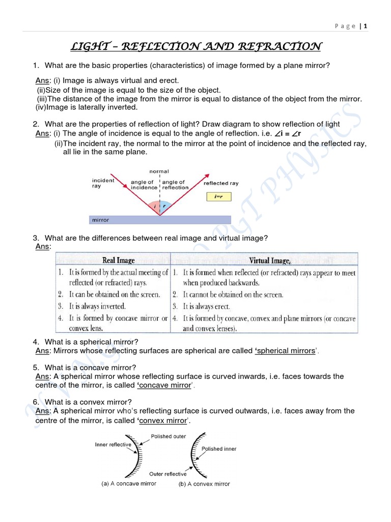 Light Reflection and Refraction Guide | PDF | Mirror | Refraction