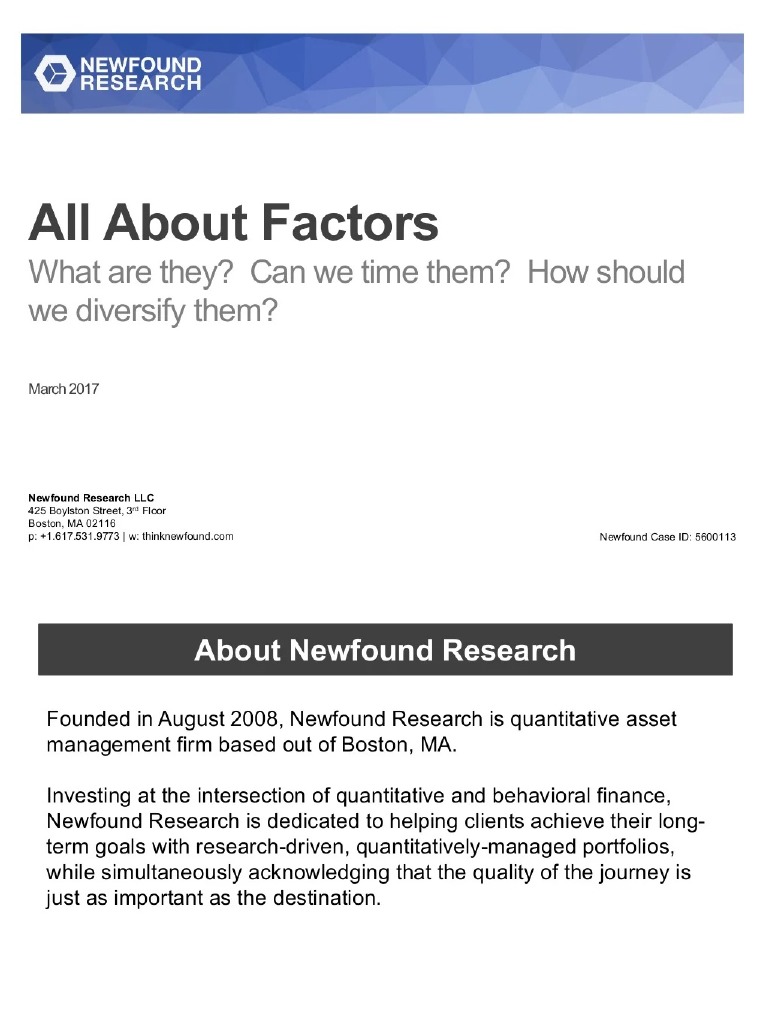 All About Factors Newfound Research PDF | PDF