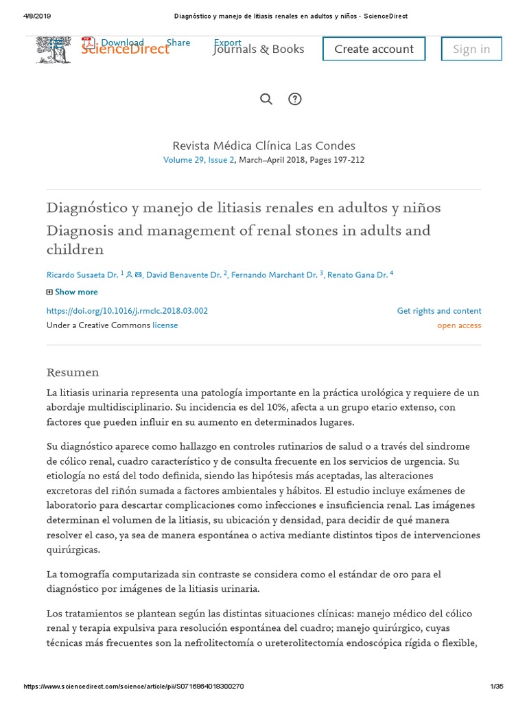 Diagnóstico y Manejo de Litiasis Renales en Adultos y Niños