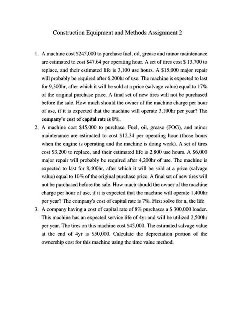 Construction Equipment Cost Analysis Pdf