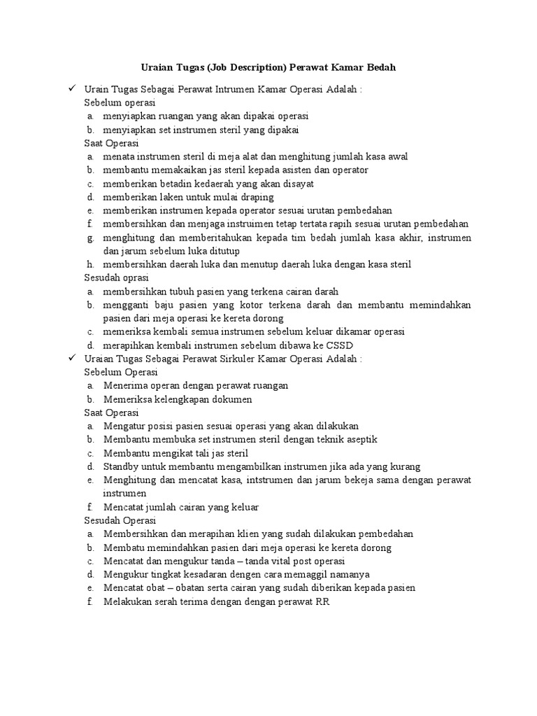 Peran Dan Tanggung Jawab Perawat Kamar Bedah Pdf