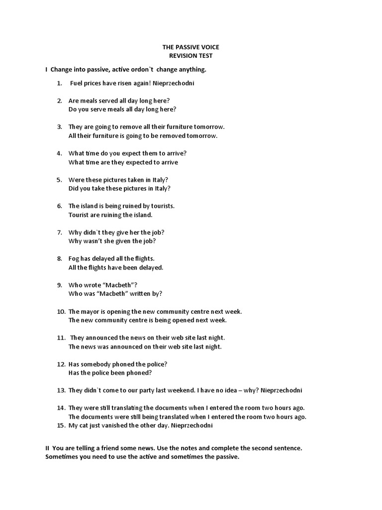 Active vs. Passive Voice Exercises | PDF