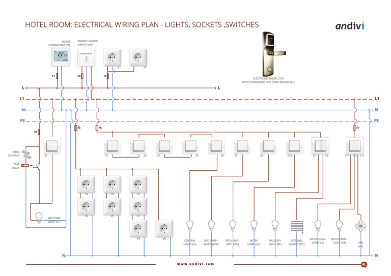 Electrical Wiring Plan Hotel Room Lights Sockets Switches | PDF ...