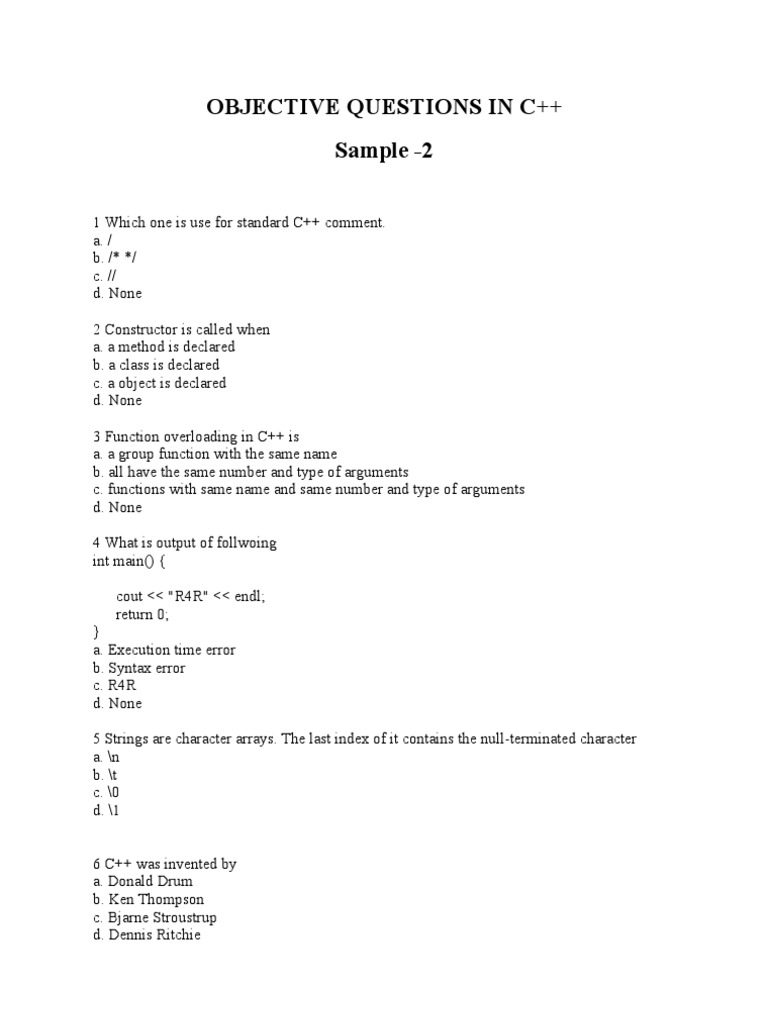Objective Questions in c++- Sample 2 | C++ | Pointer (Computer Programming)