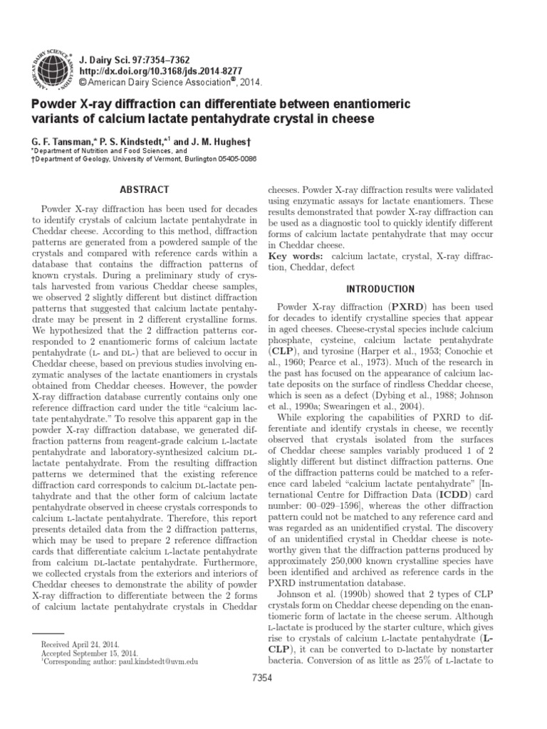 XRD Cheese PDF Crystal Lactic Acid