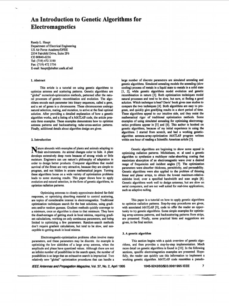 An Introduction To Genetic Algorithms For Electromagnetics | PDF ...