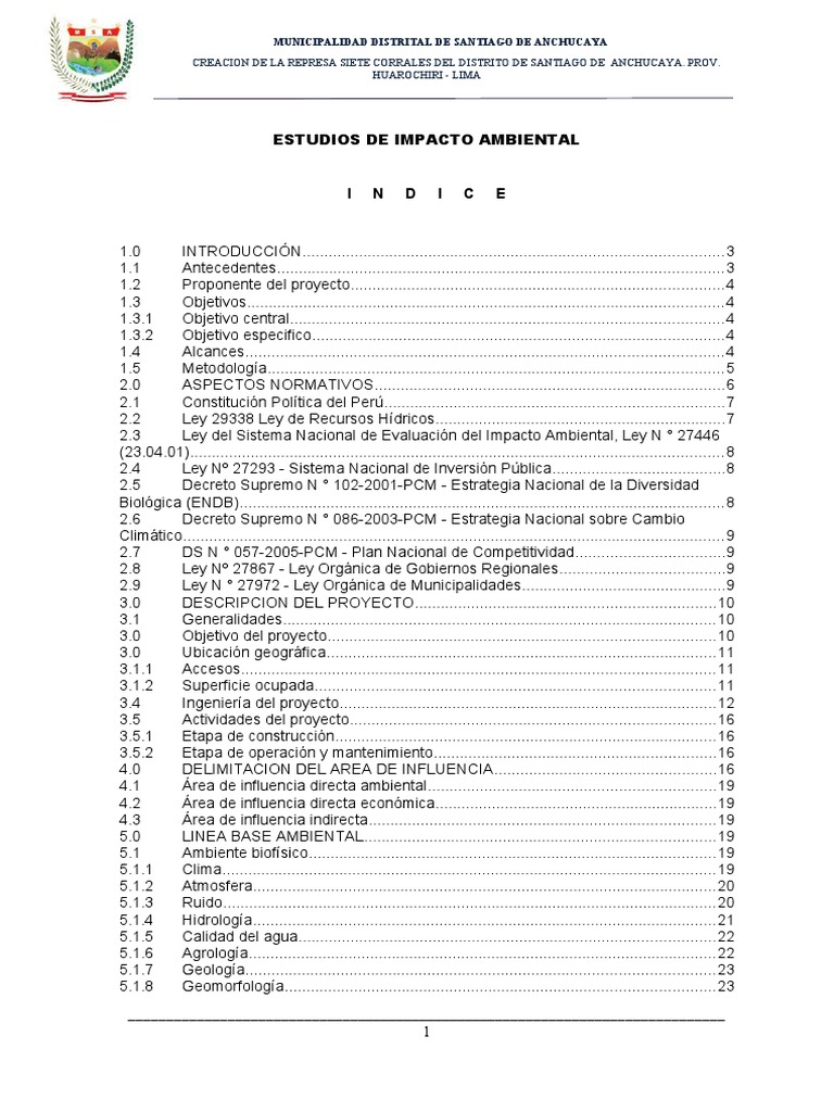 Estudio de Impacto Ambiental Represa Siete Corrales | PDF | Evaluación ...