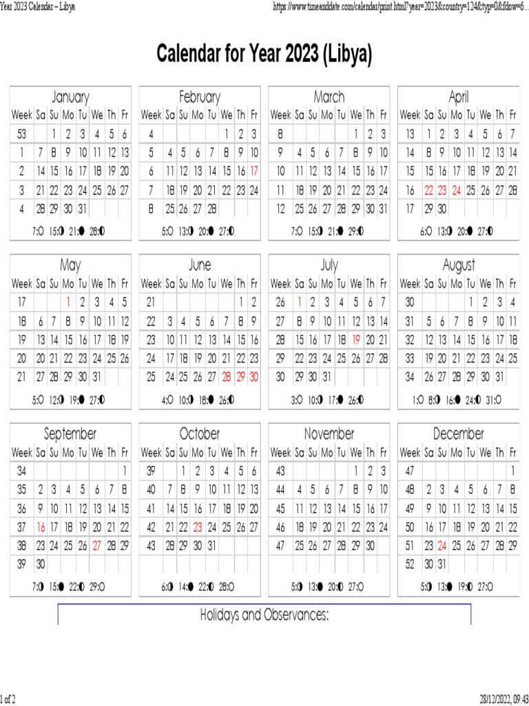 Year 2023 Calendar - Libya | PDF | Holidays | Festival