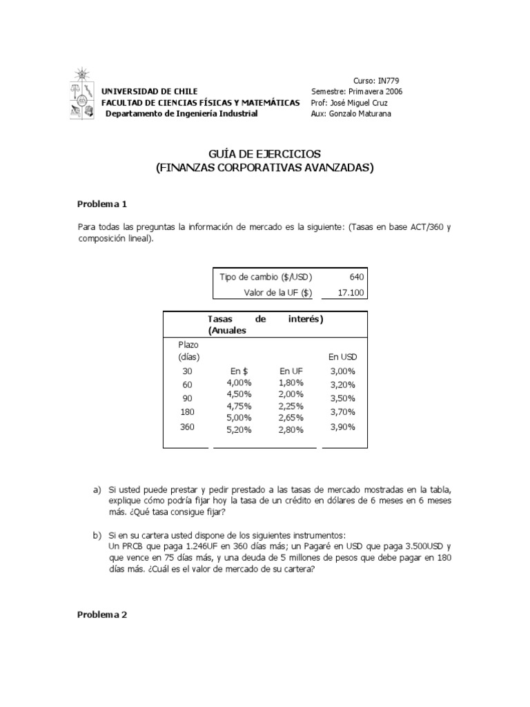 Ejercicios de Finanzas Corporativas Avanzadas | PDF | Compartir ...