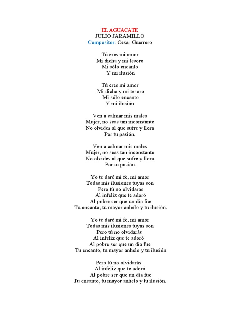 Cancion El Aguacate PDF